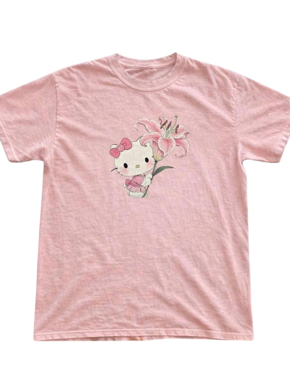 Gildan Pink Hello Kitty and Floral Graphic T-Shirt, Casual Style For women’s